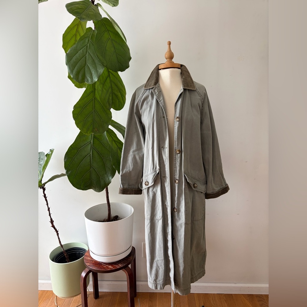 Rare Vintage 90 LL Bean Gray Barn Coat Corduroy Collar Oversized Workwear Jacket